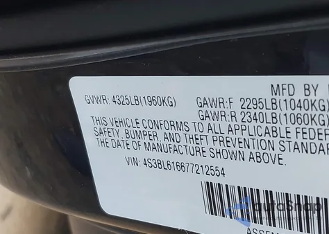 2007 Subaru Legacy 2.5I z USA, uszkodzony, nr VIN 4S3BL616677212554